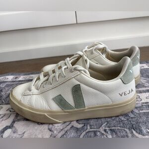 Veja Cream and Light Green Campo Sneakers